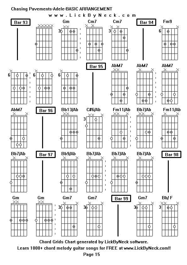 Chord Grids Chart of chord melody fingerstyle guitar song-Chasing Pavements-Adele-BASIC ARRANGEMENT,generated by LickByNeck software.